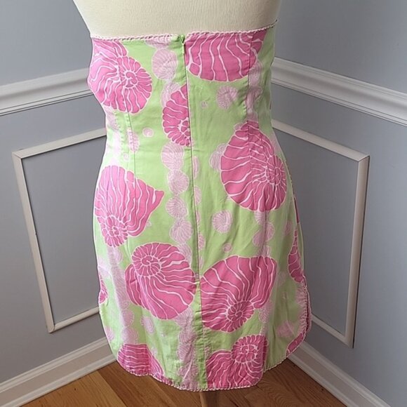 LILLY PULITZER Pink Nautilus Shell Print Strapless Halter Cotton Sheath Dress 4 - Picture 3 of 10